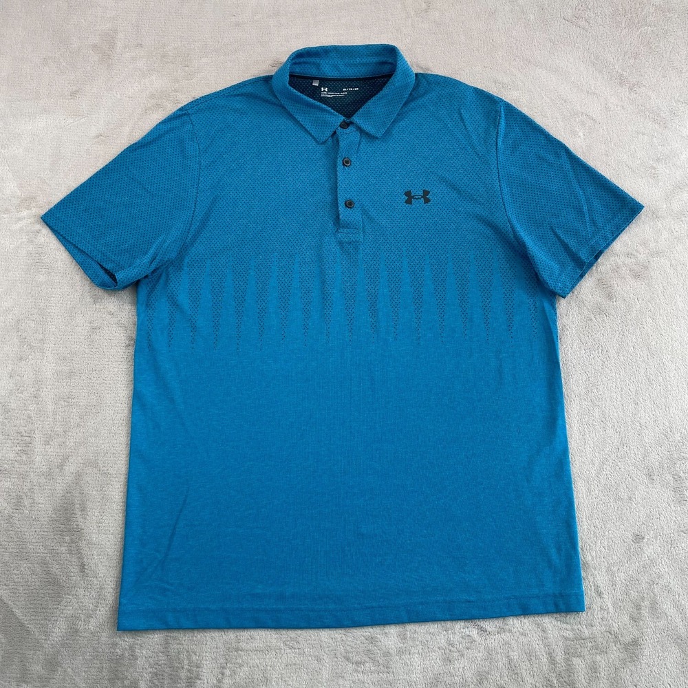 Under Armour UA Tech Performance Golf Polo Shirt Men XL Blue Jacquard Geo Loose